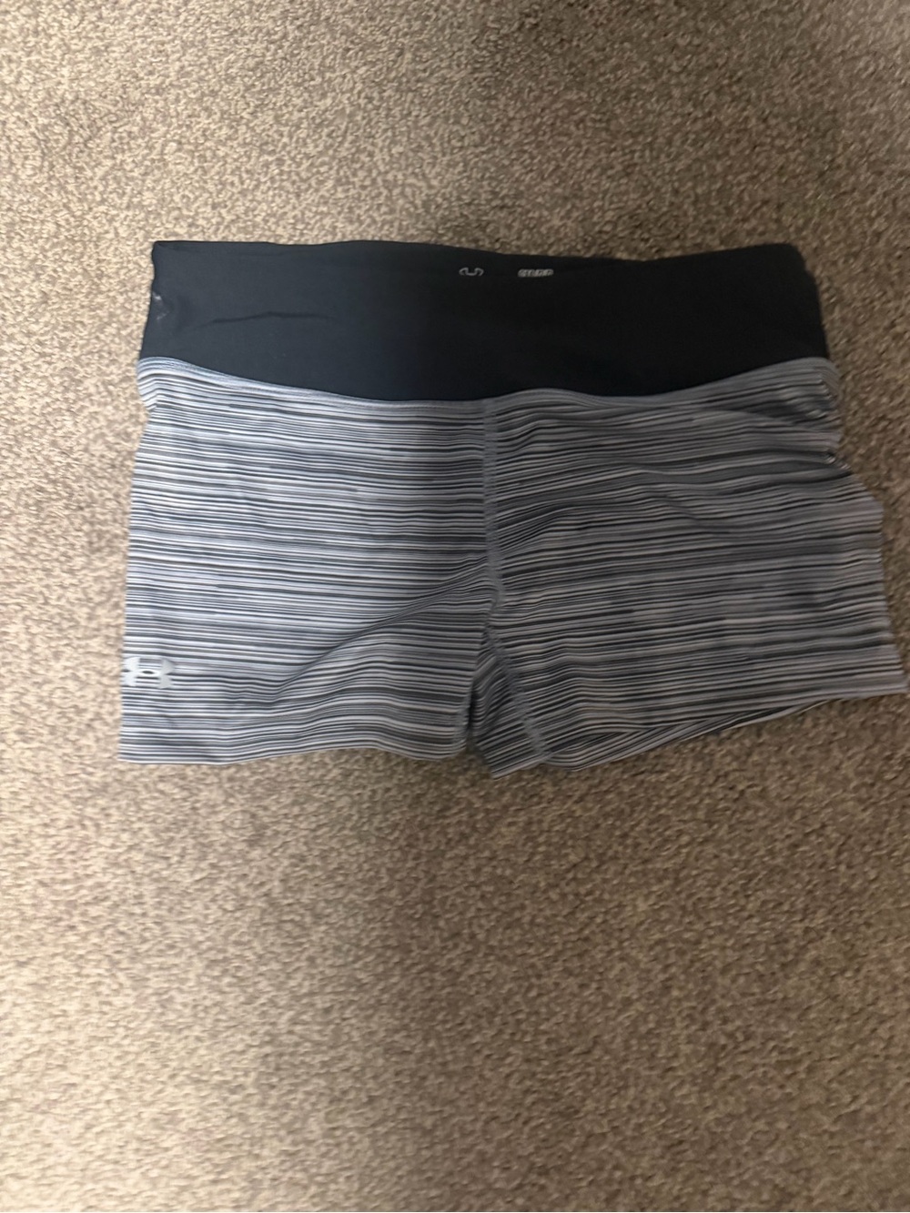 NWOT Under Armour Women's Black & Gray Striped Athletic Shorts (heat gear)